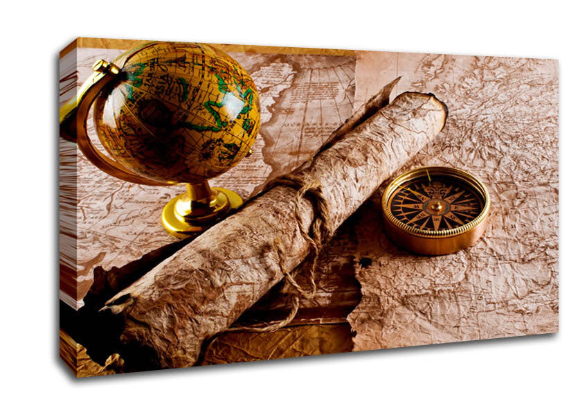 Old Maps And Compass With Globe Canvas Wall Art