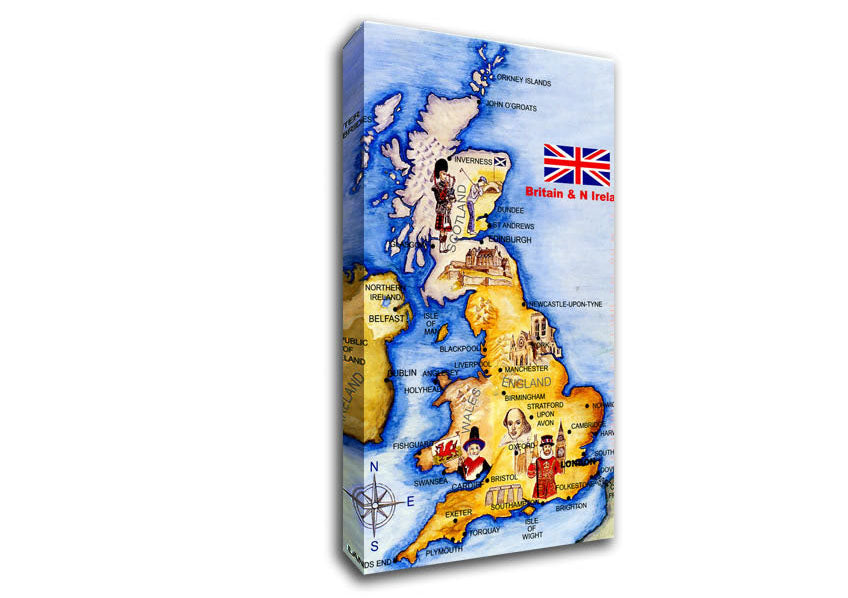 Monuments Of England Map Canvas Wall Art