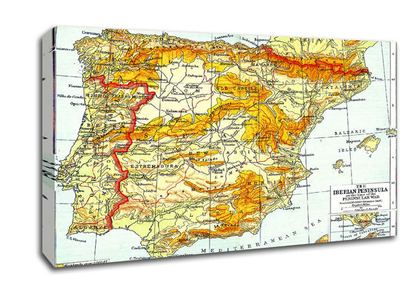 Map Of Spain Canvas Wall Art