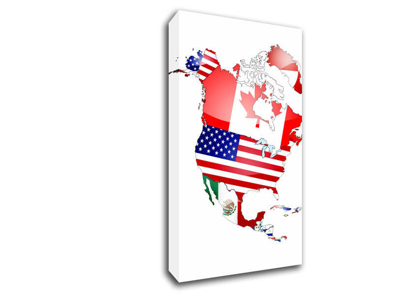 North America Flag Map Canvas Wall Art