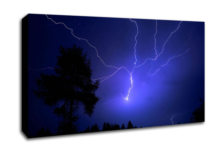 Night Lightning Blue Canvas Wall Art