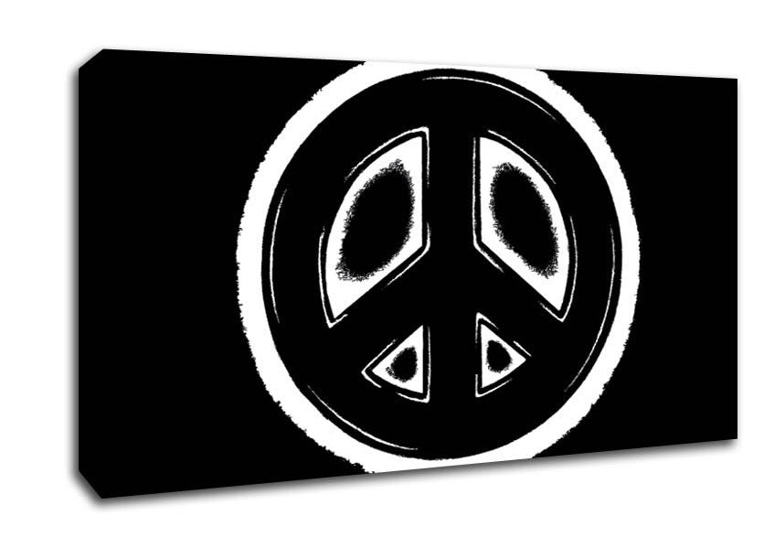 Peace Sign White On Black Canvas Wall Art