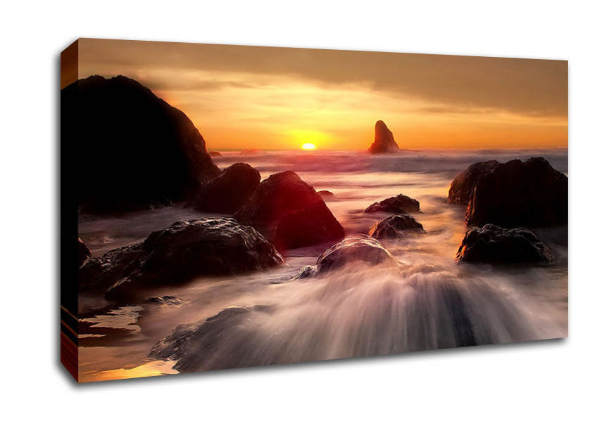 Ocean Waves Spilling On The Rocks Canvas Wall Art