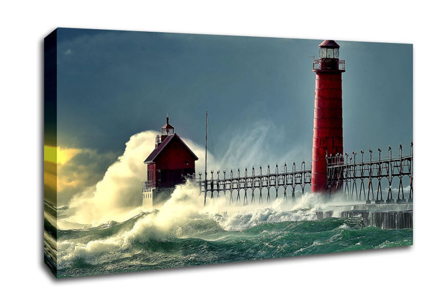 Lighthouse Stormy Sea Canvas Wall Art