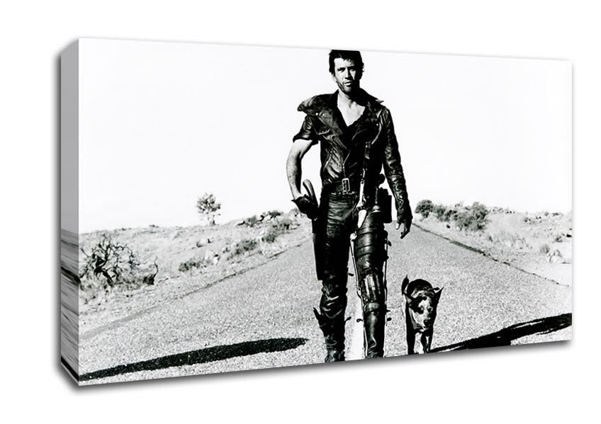 Mad Max Highway Walk With Dog B n W Canvas Wall Art