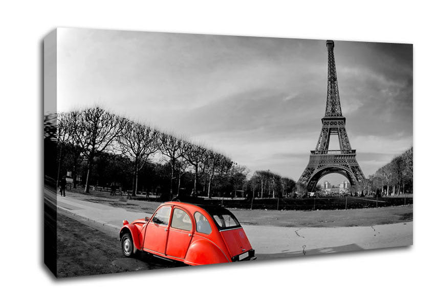 Red Car-Eiffel Tower Paris Canvas Wall Art