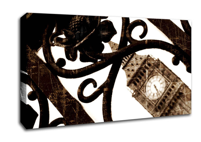 London Big Ben Through The Gates Sepia Canvas Wall Art