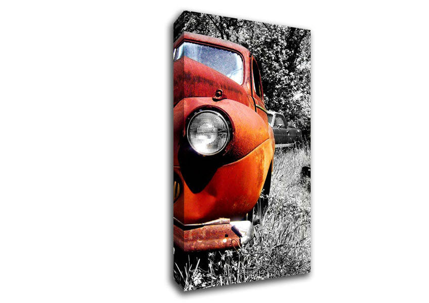 Old Banger Car In Field Canvas Wall Art