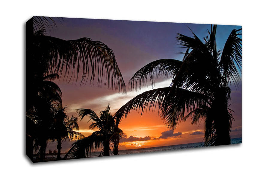 Palm Trees On The Beach Sunset Canvas Wall Art