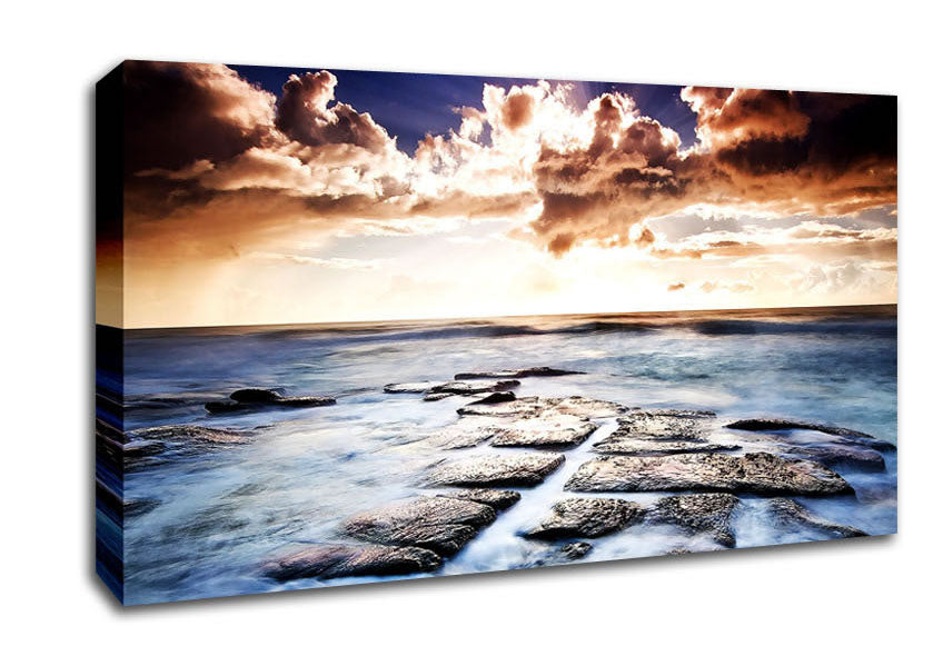 Ocean Shore Below The Clouds Canvas Wall Art