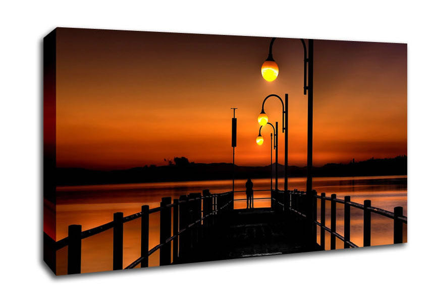 Pier Sunset Orange Canvas Wall Art