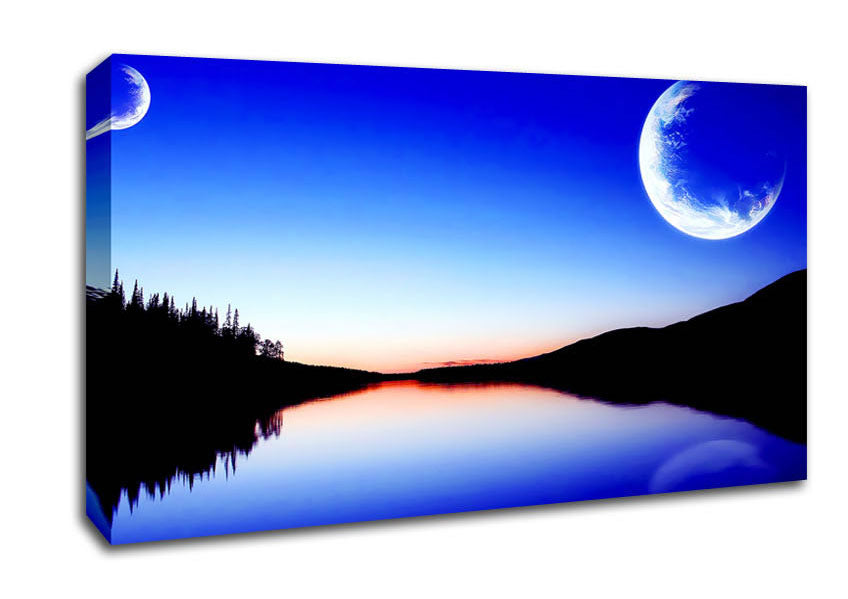 Calm Lake In Another World Blue Canvas Wall Art
