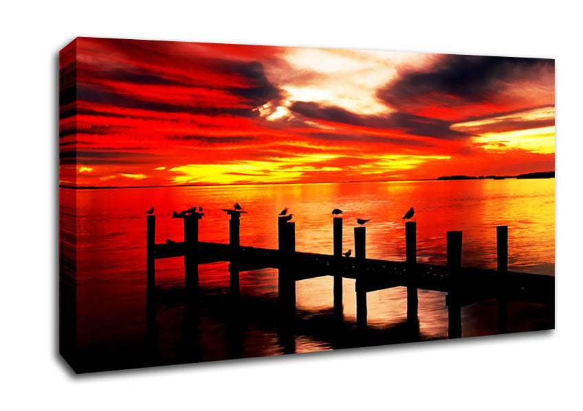 Pier Fire Sky Canvas Wall Art