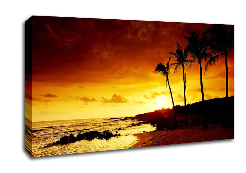 Ochre Palmtree Ocean Canvas Wall Art