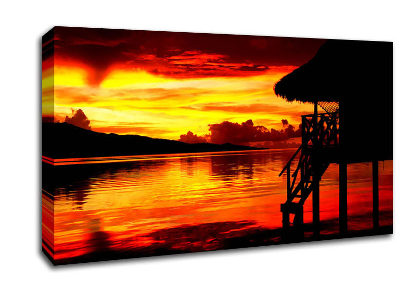 Red Beach Hut Ocean Canvas Wall Art