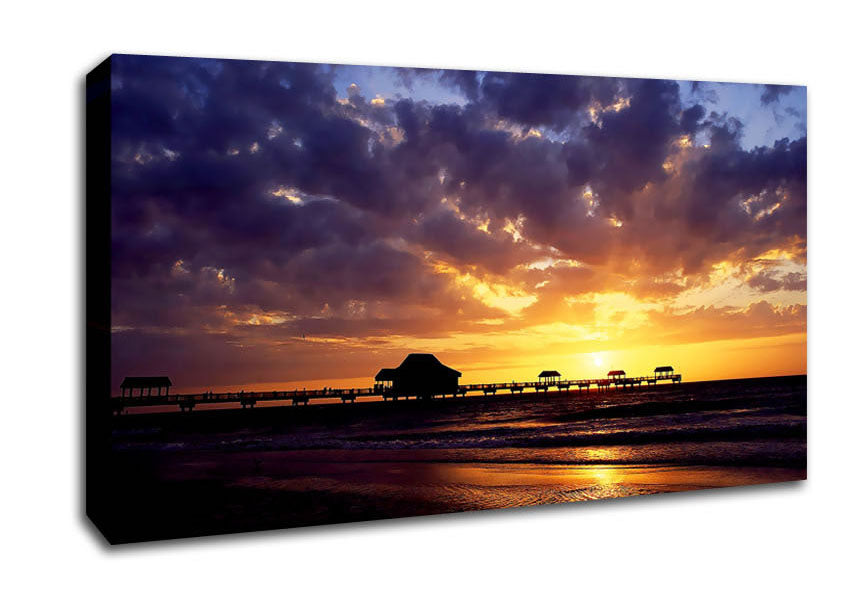 Pier Sunset Horizon Canvas Wall Art