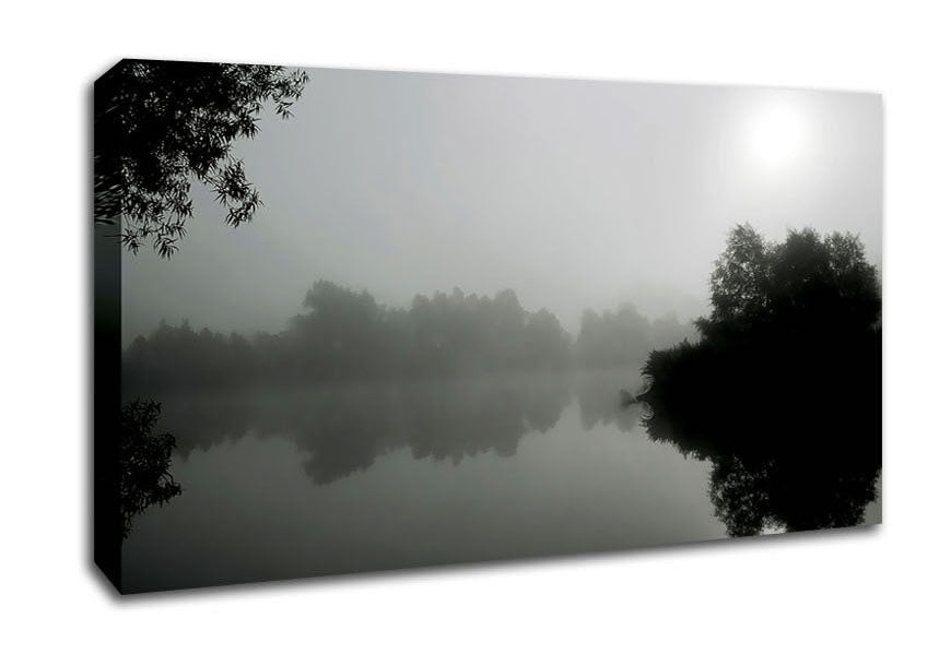 Misty Moonlit River B n W Canvas Wall Art
