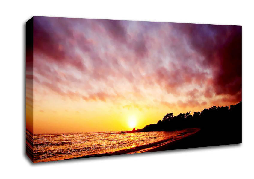 Ocean Path To The Mountain Sunset Canvas Wall Art