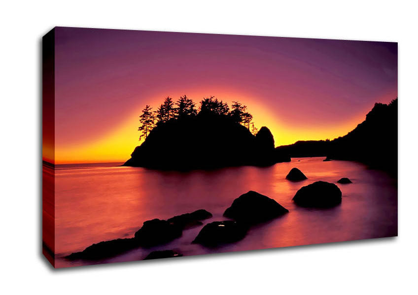 Pink Sunset Behind The Mountain Canvas Wall Art