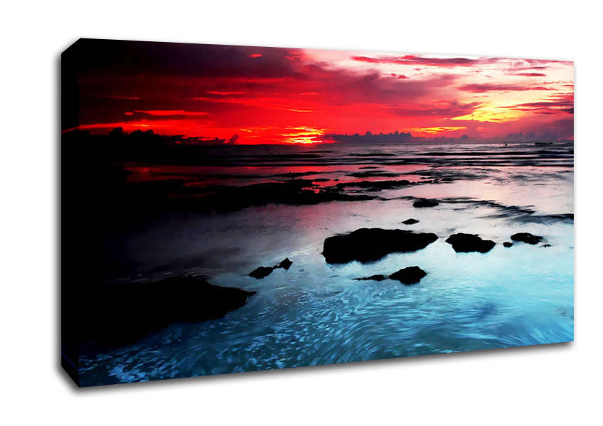 Lava Red Skies Over The Turquoise Ocean Canvas Wall Art