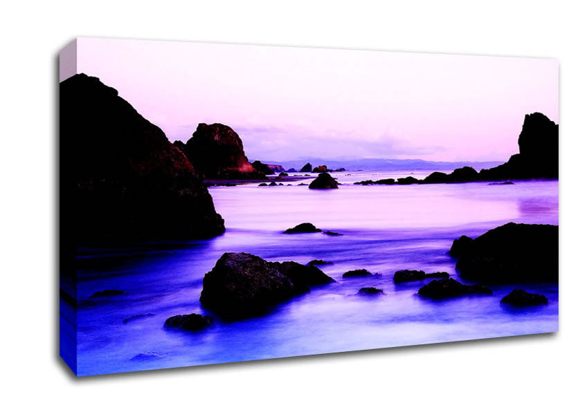 Lilac Blue Ocean Rocks Canvas Wall Art