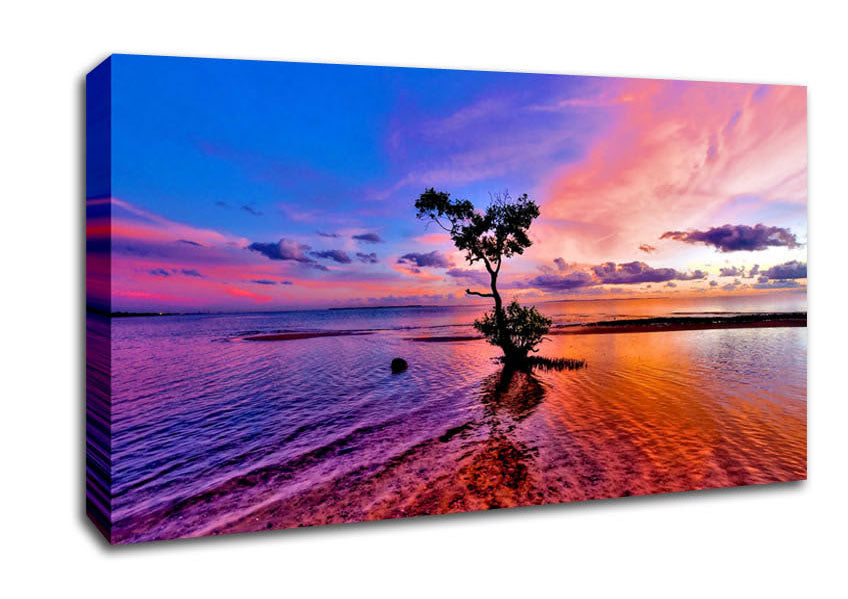 Ocean Tree Dusk Canvas Wall Art