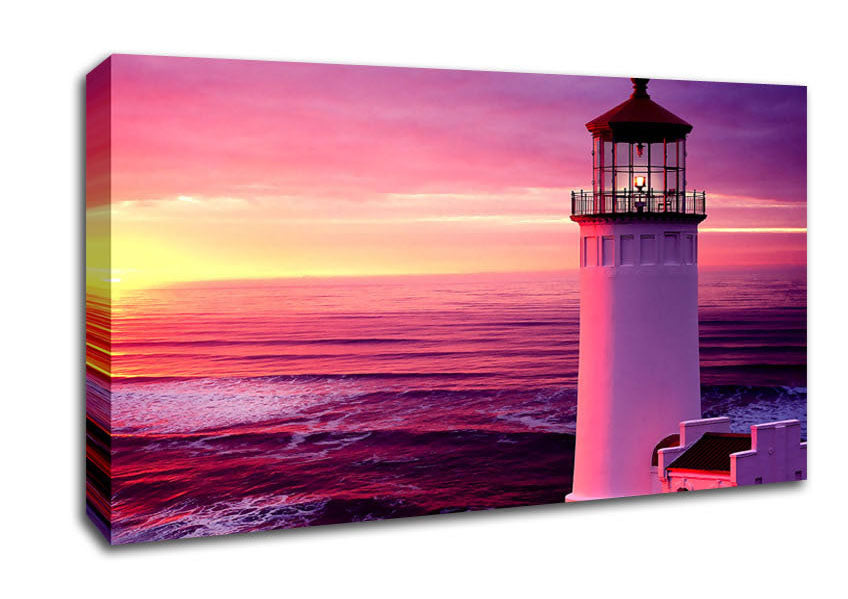 Lighthouse Pink Sunset Canvas Wall Art