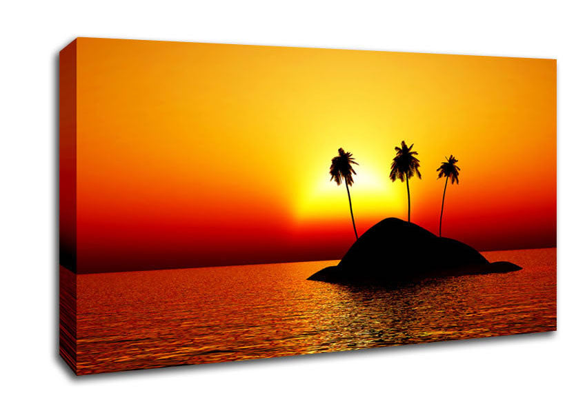 Palmtree Island At Sunset Canvas Wall Art
