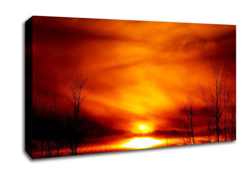 Orange Sunblaze Through The Misty Sky Canvas Wall Art