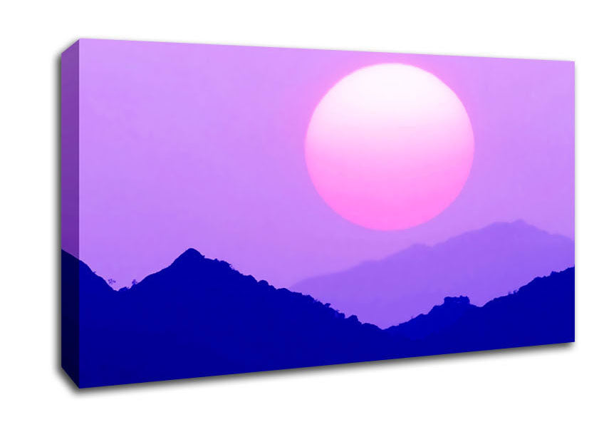 Huge Sun Over The Mountain Tops Purple Canvas Wall Art