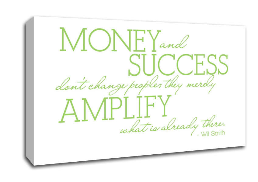 Motivational Quote Will Smith Money And Success Lime Green Canvas Wall Art