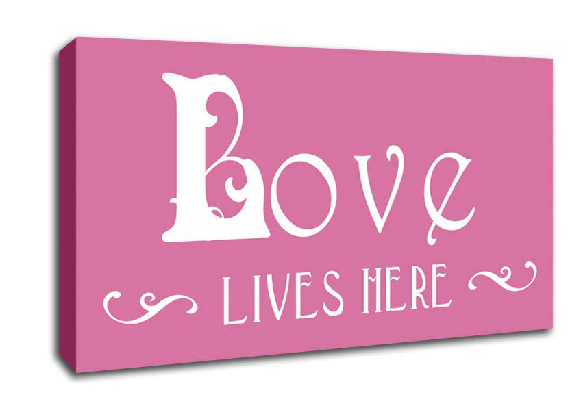 Love Quote Love Lives Here Vines Pink Canvas Wall Art