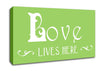 Love Quote Love Lives Here Vines Lime Green Canvas Wall Art