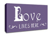 Love Quote Love Lives Here Vines Lilac Canvas Wall Art