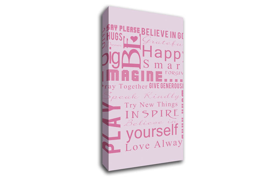 Home Quote Family Rules Be Happy Love Always Pink Canvas Wall Art