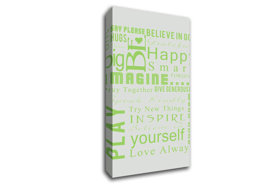 Home Quote Family Rules Be Happy Love Always Lime Green Canvas Wall Art