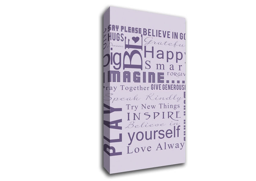 Home Quote Family Rules Be Happy Love Always Lilac Canvas Wall Art