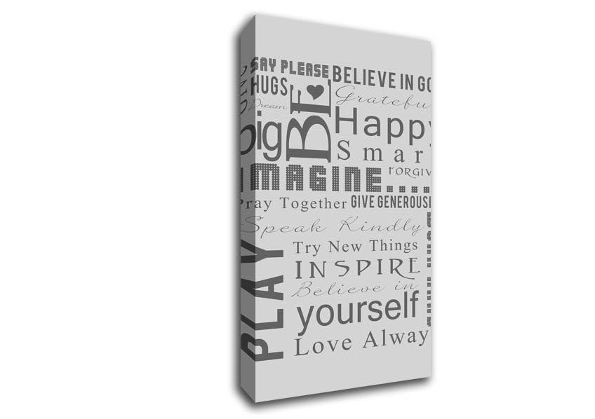 Home Quote Family Rules Be Happy Love Always Grey Canvas Wall Art