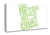 Love Quote Love Is What You Feel Lime Green Canvas Wall Art