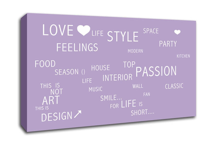 Love Quote Love Life Lilac Canvas Wall Art