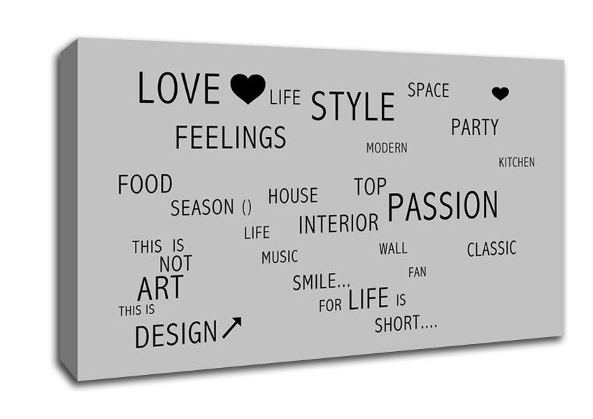 Love Quote Love Life Grey Canvas Wall Art