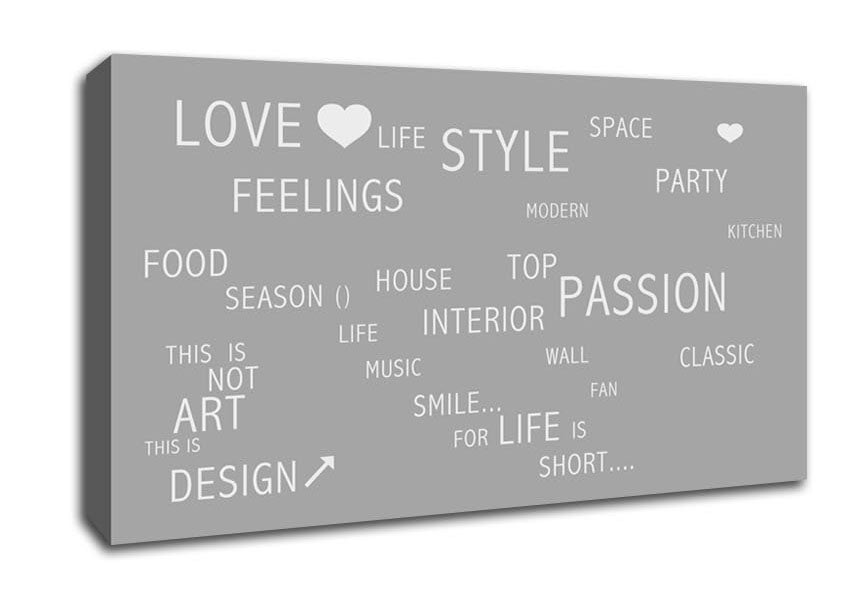 Love Quote Love Life Grey White Canvas Wall Art
