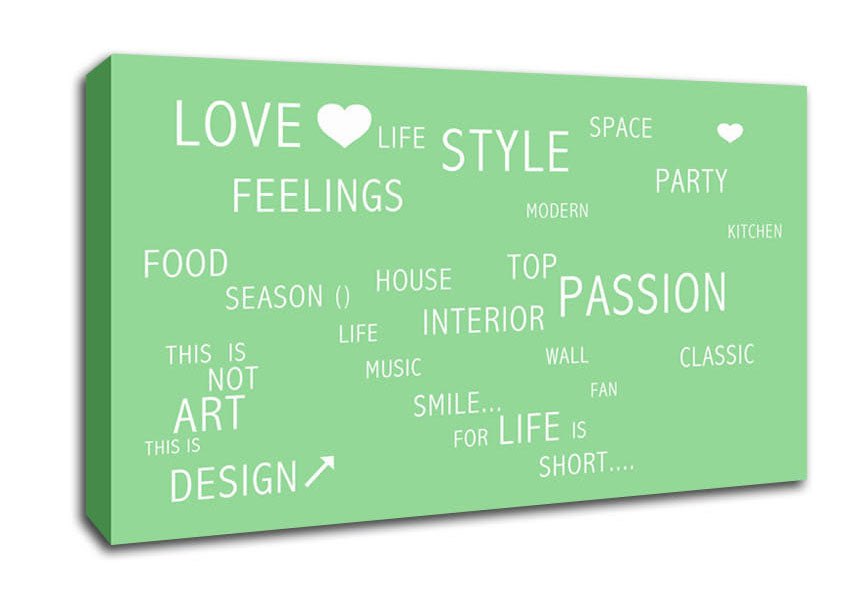 Love Quote Love Life Green Canvas Wall Art