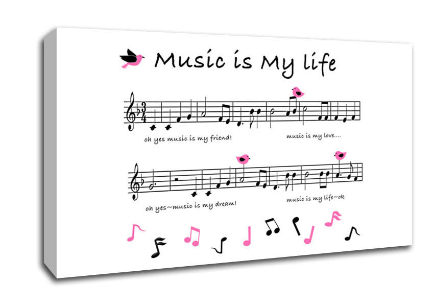 Music Is My Life White Canvas Wall Art