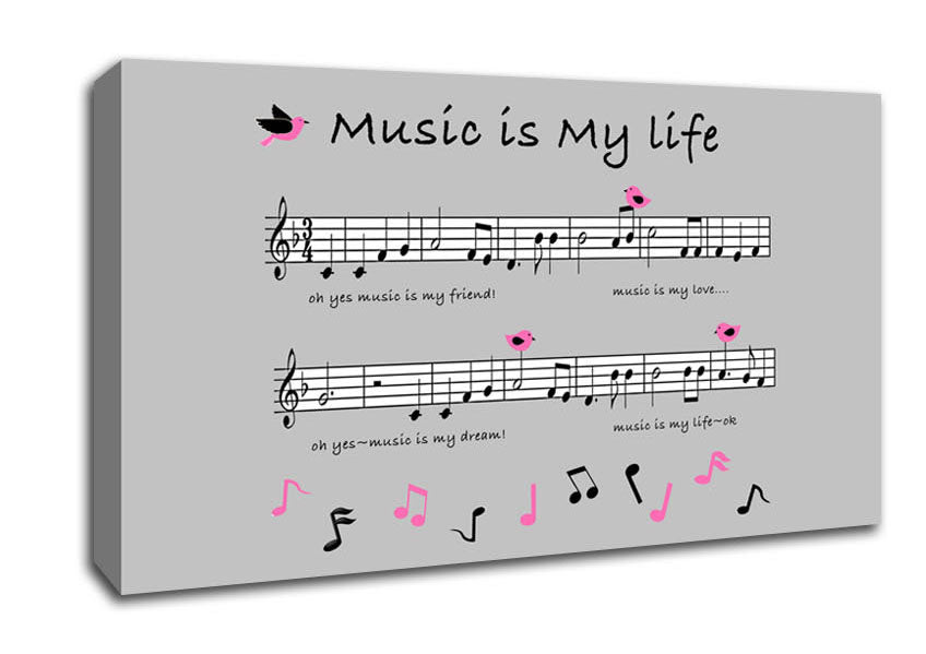 Music Is My Life Grey Canvas Wall Art