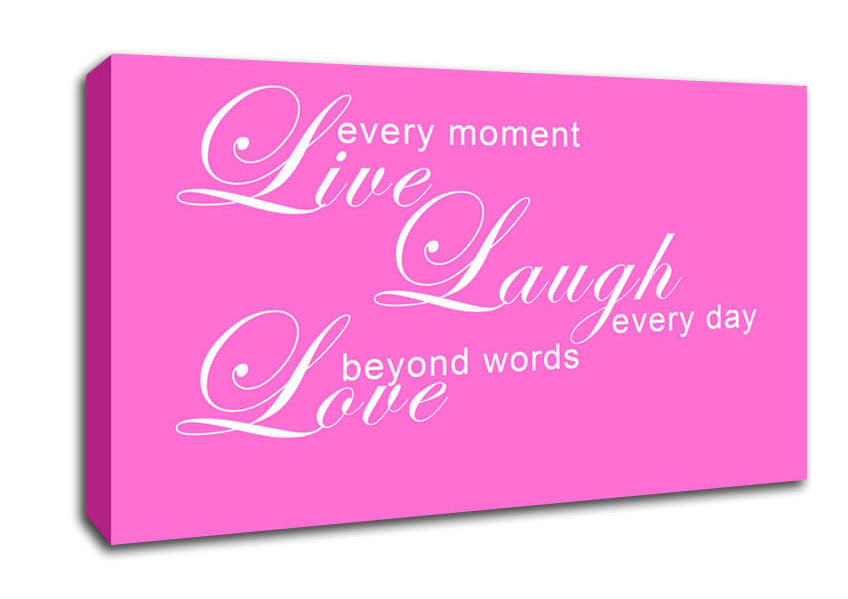 Love Quote Live Every Moment 3 Vivid Pink Canvas Wall Art