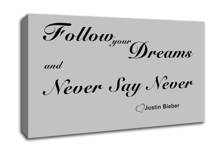Music Quote Follow Your Dreams Justin Bieber Grey Canvas Wall Art