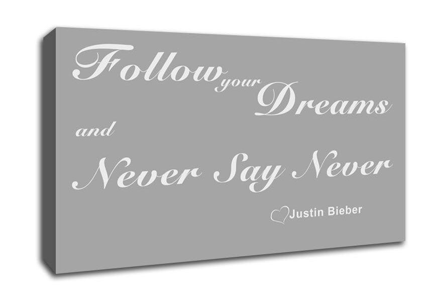Music Quote Music Quote Follow Your Dreams Justin Bieber Grey White Canvas Wall Art