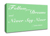 Music Quote Follow Your Dreams Justin Bieber Green Canvas Wall Art