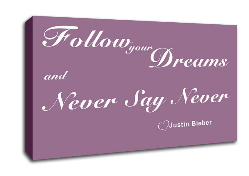 Music Quote Follow Your Dreams Justin Bieber Dusty Pink Canvas Wall Art